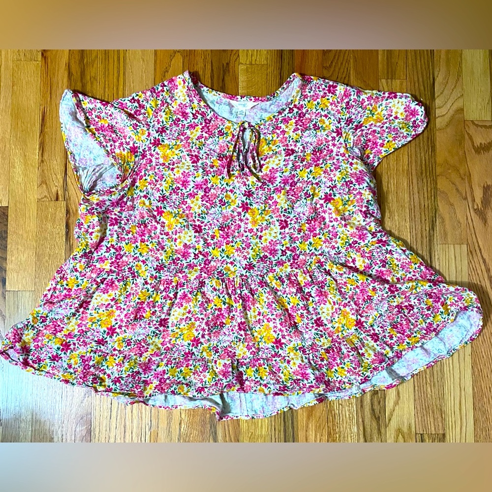 Terra & Sky Womens Multicolor Floral Swing Tiered Short Sleeve Blouse Size 1X